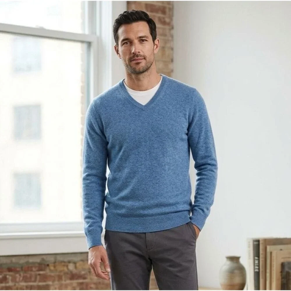 NWT Banana Republic Men’s Luxury Shirt Cashmere Silk Cotton Sweater XL - Blue